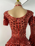 Sexy Women Short Sleeve Sparkly Sequins Stage Dress Luxury Evening Party Nightclub Performance Costume Stage Wear