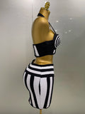 New Women Celebrity Sexy Jacquard Black White Two Piece Bodycon Striped Bandage Skirt Set Designer Evening Party Dress