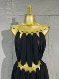 Lady's Sexiness Gold Metal Ring Decor Chiffon Cutout WaistMini Dress Suitable Women Cocktail Dinner Party Performance Outfit