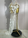 Luxury Sparkly Diamonds Pearls Strapless Mesh Maxi Dress Elegant Eveing Birthday Party Sexy Nightclub Performance Stage Costume