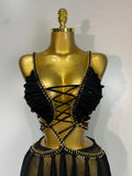 Women Sexy Hollow Out See Through Long Dress Two Piece Set Nightclub Stage Performance Costume Birthday Party Cocktail Dress