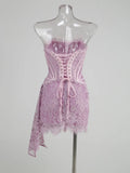 Sexy Lace See-through Patchwork Corset Dress Female Bodycon Elegant Party MIrrgualr Mini Dress Women Tube Top Dress New
