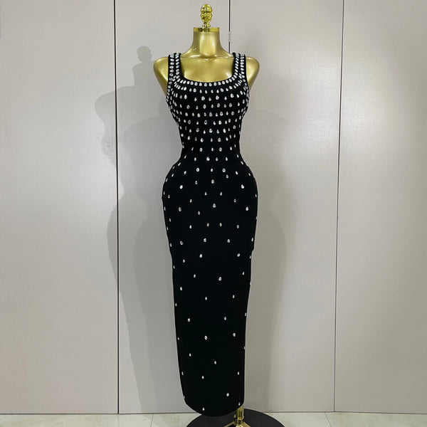 Luxury Birthday Gowns Elegant Diamonds Sleeveless Bodycon Bandage Long Dress High Street Celebrate Evening Prom Club Party Dress