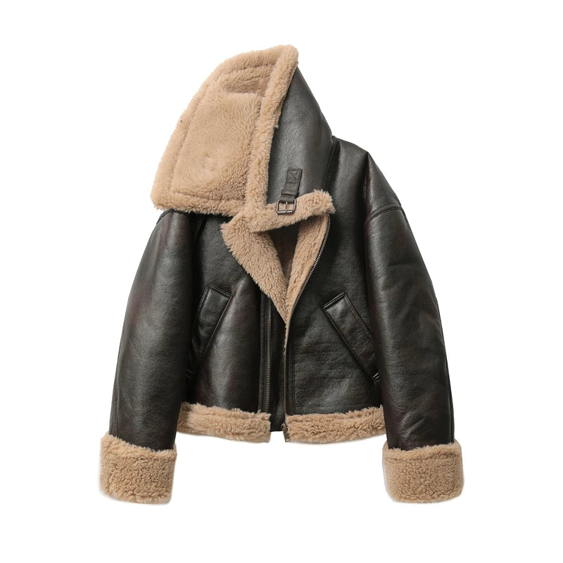 Autumn Winter New Women's Thickened Warm Double-sided Short Jacket Women's Brown Coat