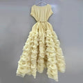 Elegant Spliced Tiered Ruffles Dress for Women O Neck Sleeveless Patchwork Lace Up Slim Formal Evening Puff Dresses Female