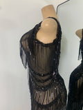 Sparkly Diamonds Sequins Fringes Luxury Jumpsuit Gold Sleeveless Mesh Performance Dance Costume Nightclub Singer Stage Rompers