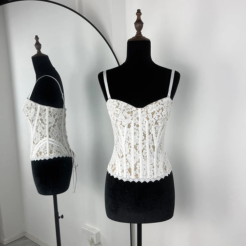 One Shoulder Spaghetti Strap Corset Bustier Camisole Top Women Lace Sleeveless Backless Sexy Y2K Party Club Summer Cami