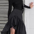 Commuting Black Ruffled Skirt For Women Asymmetric High Waist A-line Skirt Fashion Splice Female Casual Skirt Streetwear