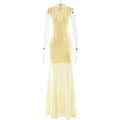 Sexy Spliced Sheer Mesh Fishtail Dresses for Women Stand Collar Sleeveless Patchwork Hollow Out Dress Female Trendy