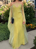 Casual Mesh Maxi Women Dresses V Neck Long Sleeve Chic Loose Dress for Beach Vacation Party Wear Fashion Summer New