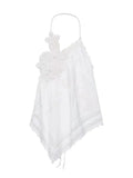 Vacation Asymmetrical Hem Tops for Women Halter Neck Sleeveless Pathwork Appliques Casual Beach Vest Female Clothes