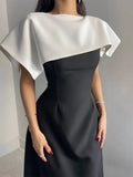 Colorblock Slimming Temperament Dresses for Women Round Neck Sleeveless Patchwork Zipper Tunic Dress Female Clothes