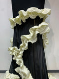 Women Black Sleeveless Ruffles Patchwork Maxi Bandage Dress 2025 Celebrity Elegant Evening Party Gowns Fashion Show Outfit
