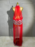 Women Sheer Mesh Rhinestone Skirt Long Tulle TrainSexy Costume For Club Party Stage ShowEvening Performance Events
