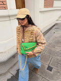 Fashion Printed Embroidery Women's Jacket Knot Button  Long Sleeves Loose Coat Chic 2026 Spring Autumn New High Street Lady Wear
