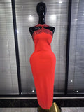 Red White Women Sexy Off the Shoulder Shining Crystal Bodycon Long Bandage Dress Elegant Evening Party Cocktail Fashion Outfit