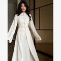 Chic Oriental Slim Long Dress Set Women Casual Stand Collar Full Sleeve Knot Button Slit Hem Suit Spring Lady Street Wears New