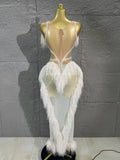 Sexy Transparent Netting Sequined Feather Dress, V-neck Formal Evening Cocktail Party Gown