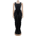 Women Velvet Stacked Ruched Sleeveless Bodycon Long Maxi Dresses 2026 Fall Party Trendy Birthday Evening Dress Vestidos