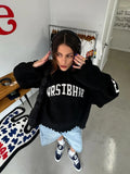 Women's Letter Printing Knit Sweater Fashion O-neck Distressed Hem Oversized Pullover Lady Autumn Casual Streetwear Tops