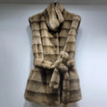 Street Vintage Spliced Lace Up Slimming Waistcoat for Women Stand Collar Sleeveless Fur Tank Top Female Winter Fashion Style