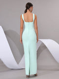Women'S Luxury Pearl Bead Tight Bandage Long Dress Sexy Square Neck Sleeveless Elegant Evening Wedding Banquet Party Gown