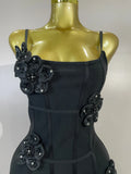 Elegant Chic 3D Beaded Flower Spaghetti Strap Short Bodycon Bandage Dress Luxury Party Prom Gown Birthday Wedding Guest Dresses