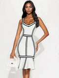 Women's Low-cut Hip-hugging Ruffle Hem Suspender Dress Simple Temperament Party Bandage Performance Dress Vestidos De Graduación