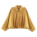 Women's Faux Suede Cropped Bomber Jacket Lapel Collar Zipper Loose Autumn Winter Casual Streetwear Vintage Coat 2026 New