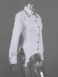 Elegant Striped Women Shirts Lapel Collar Long Sleeve Fit Shirt for Office Work Business Meeting Wear Fashion New