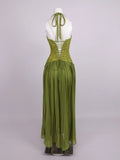 Elegant Women's Halter Long Dress Corset Maxi Pleated Dresses Summer Evening Party Bridesmaid Wedding Guest Gown