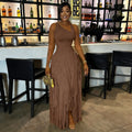 2026 New Women Birthday Party Dress Summer Slim Elegant Sleeveless Skew Collar Tassel Long Dresses Street Vintage Dress