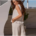 Detachable Lace Trim Vest Wide Leg Pant Set Sleeveless Crew Neck  2026 Autumn City Leisure Lady Women Elegant Minimal  Outfit