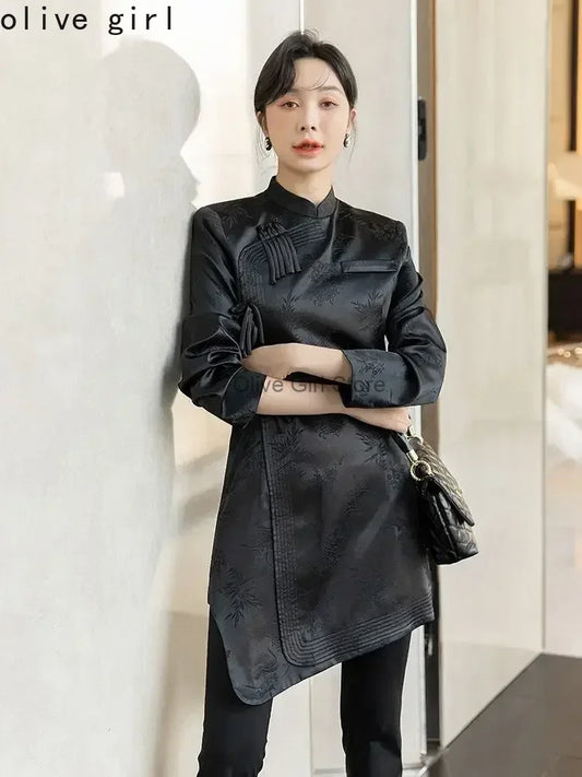 Olive Girl Black Embroidered Qipao for Garden Wedding 2026 Fairycore Photoshoot Everyday Wear S-3XL XS-3XL Plus Size Embroidered Romantic Editorial Not Costume Qipao Cheongsam Chinese Dress Chinese Heritage Fashion Women