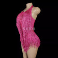 Sleeveless Diamond Tassel Sequin Dress Women Latin Dance Outfit Stage Performance Costume Birthday Party Gown Abiti Da Cerimonia