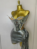 Sparkly Gold Sequin Sexy Top Two Pieces Set 2025 Women Celebrate Party Birthday NightClub Performance Dancer Show Stage Outfit