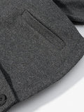 Gray Minimalist Woolen Coat for Women Stand Collar Long Sleeve Pathowrk Single Breasted Loose Casual Jacket Female