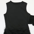Women Black Feathers Fur Patchwork Bodycon Long Dress Sexy Irregular Flying Sleeveless Elegant Birthday Evening Party Gown