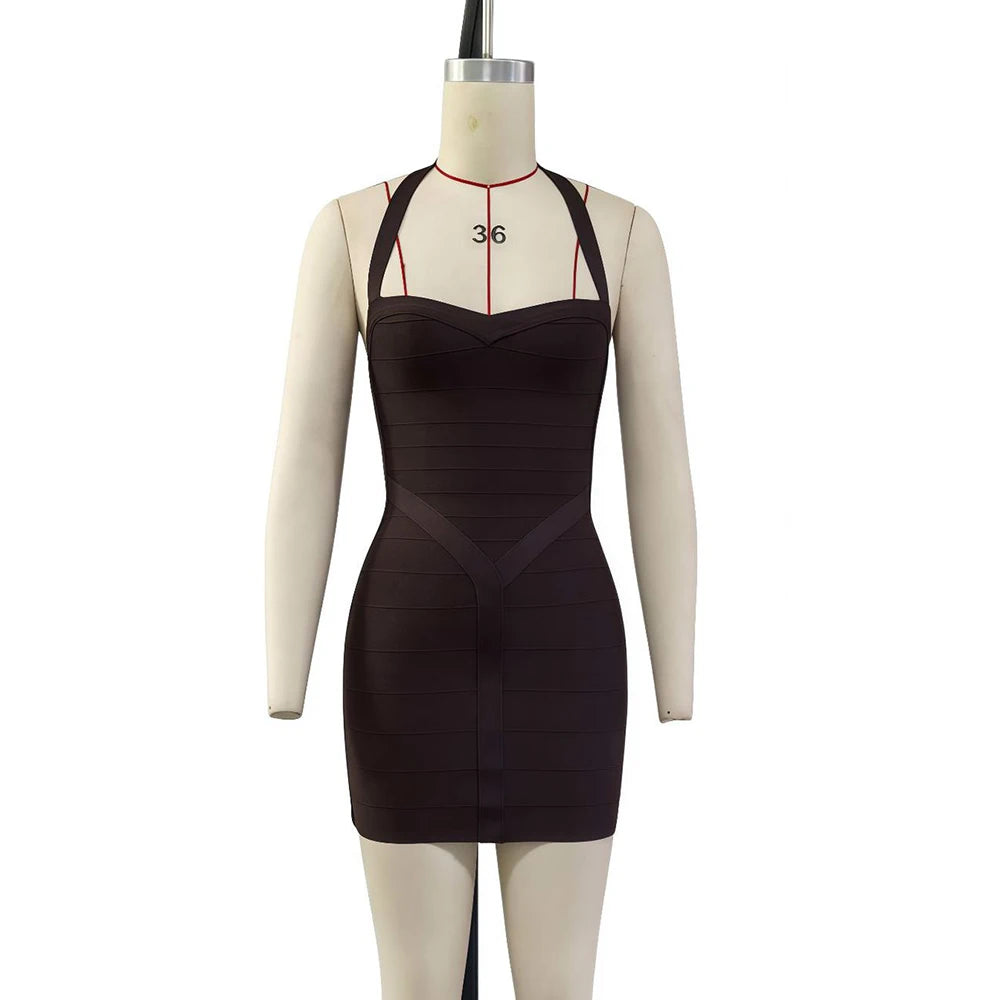 Sexy Bandage Halter Backless Gold Mini Dresses Women's Spaghetti Strap Bodycon Dress 2026 New Ladies Summer Clubwea
