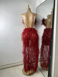 Women Sexy Strapless Ruffles Two Pieces Set High Slit Long Dress New Trendy Fashion Nightclub Party Birthday Outfit Stage Wear