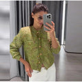 Women Crew Neck Knit Cardigan Single‑Breasted Metal Buttons Long Sleeve Cropped Sweater Coat Pockets Casual Knitwear Outerwear