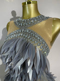 Women Eveing Birthday Prom Sparkly Diamond 3D Acrylic Leaf Mesh Transparent Mini Dress Luxury Party Nightclub Bar Stage Costume