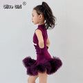 Olivegirl Girls Latin Dance Dress Children's Performance Costume Competition Sleevesless Ruffle Tutu Skirt Rumba Tango Dance