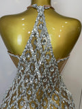 Sparkly Sequin Diamond MeshTransparent Top Dress Two Piece Set Women 2025 Sexy Evening Party Celebrate Birthday Photo Shoot Wear