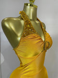 Women Sexy Gold Stretch Bodysuit Sparkly Rhinestone Birthday Party Nightclub Bar Dancer DJ Performance Photoshoot Stage Costume