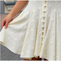 Women Solid Polka Dot Mini Dress Deep V Neck Puff Sleeve Pleated Front Button A-line Short Dresses Elegant Party 2026 Lady Gown
