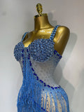 Women Luxury Prom Gowns Sparkly Rhinestones Tassel Mesh Maxi Long Luxury Birthday Celebrity Sexy Evening Club Party Dresses