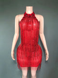 Hosts Party Performance Glam Neck Tight Skirt Fringed Chain Shiny Heavy Industry Dress Vestidos De Noche De Lujo De Fiesta