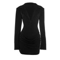 Elegant Office Dress Women Sexy Single-Breasted Hidden Buttons V-Neck Full Sleeve Folds Fashion Commute Bodycon