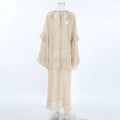 Solid Spliced Mesh Loose Dresses for Women V Neck Long Sleeve High Waist Loose Casual Dress Female New